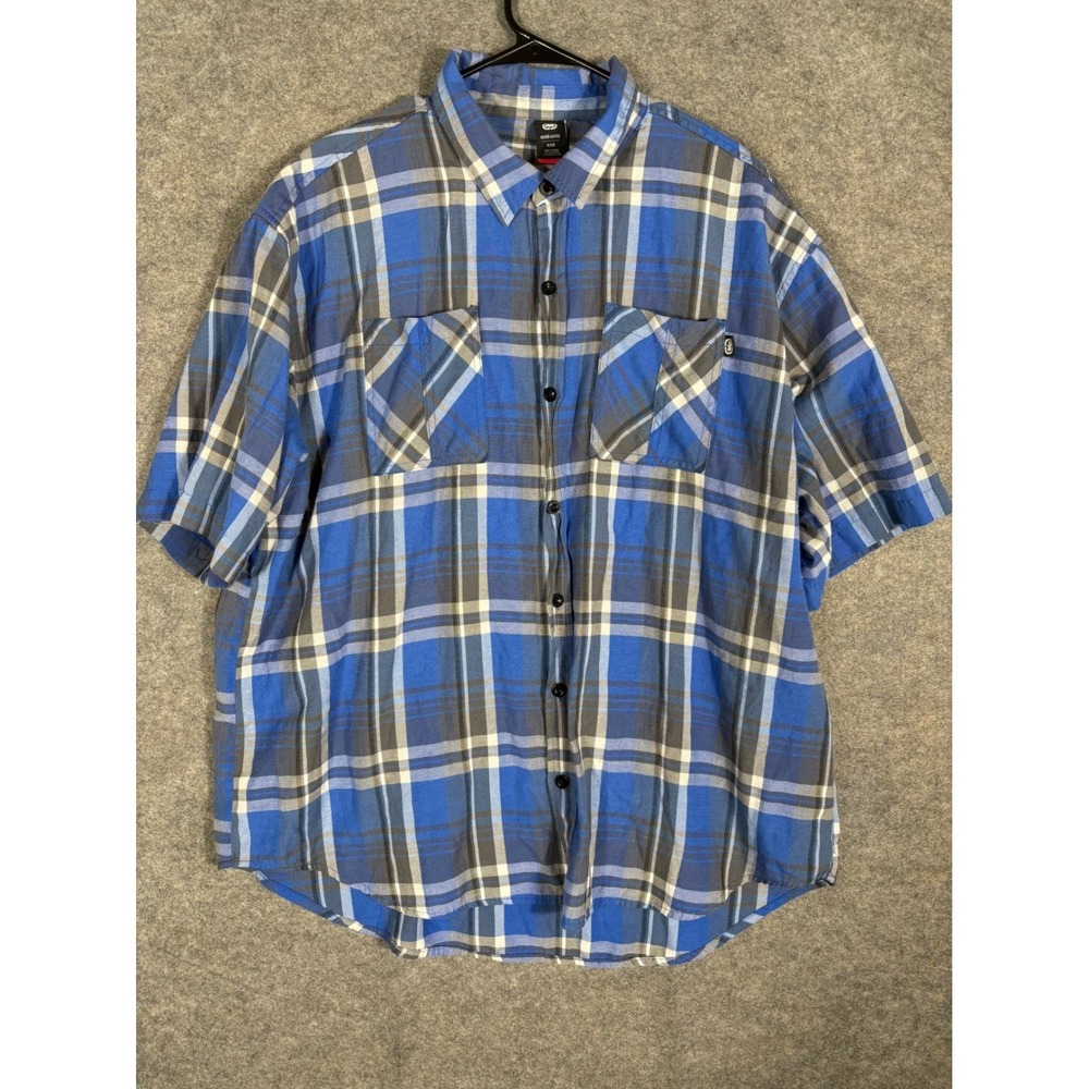 Ecko Unltd Mens 4XB Plaid Short Sleeve Button Up Shirt Blue‎ Gray White Casual